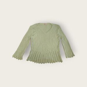 Vintage Y2k Faded Glory neon green ribbed knit boho bell sleeve sweater